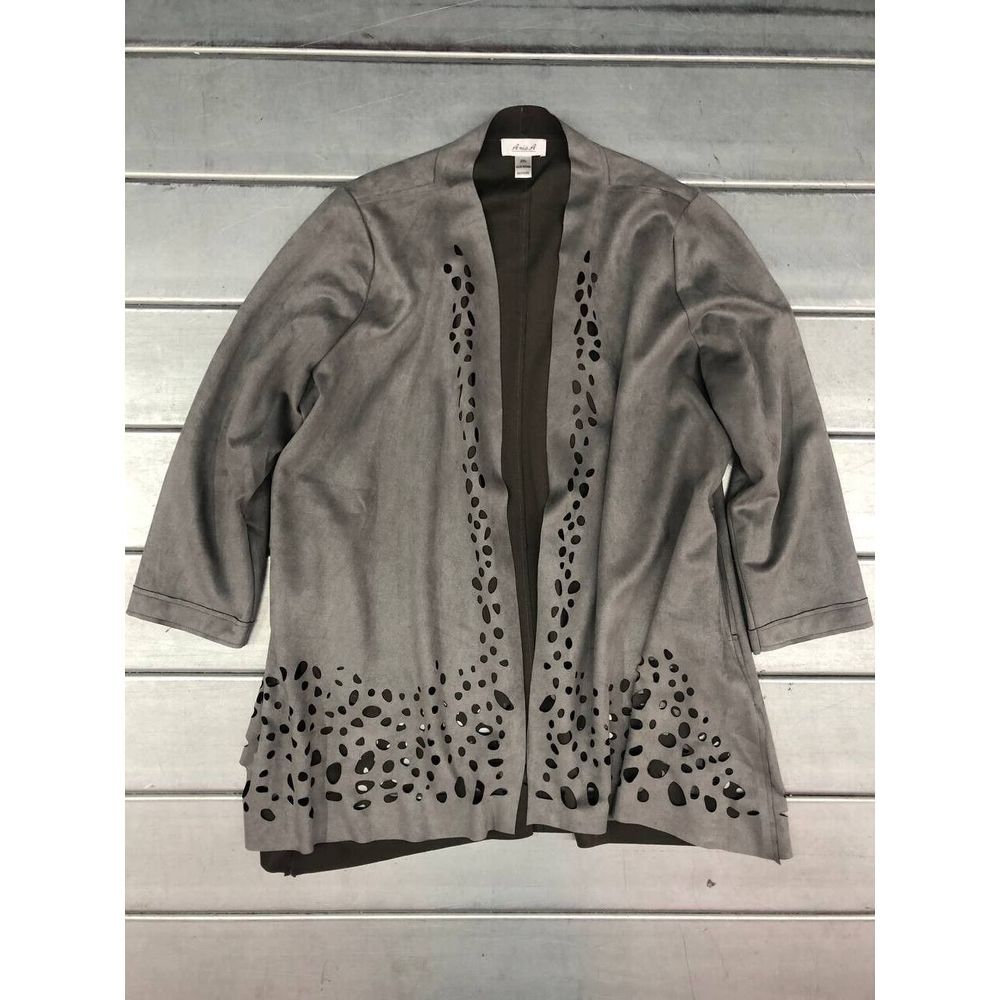Aris A Open CardiganJacket Womens XXL Grey Silver Velvet Kimono‎ Faux Suede
